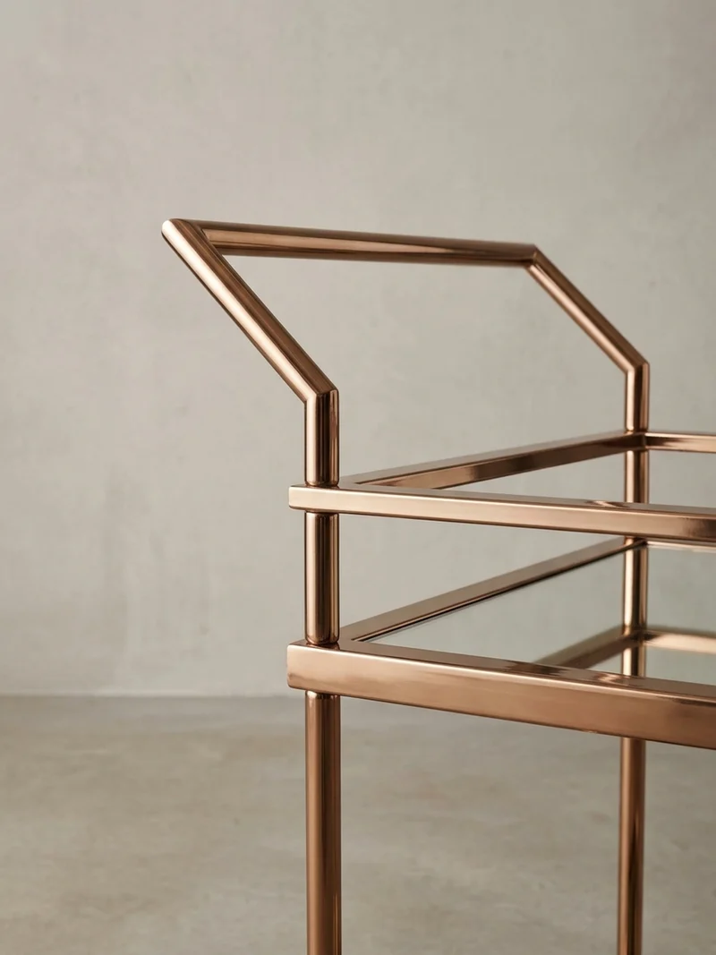 Servierwagen – Gold, Verspiegeltes Glas, auf Rollen