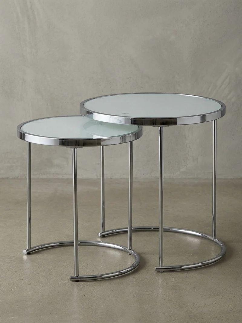 Couchtisch Set – Rund Glas 2-teilig mit Stauraum platzsparend