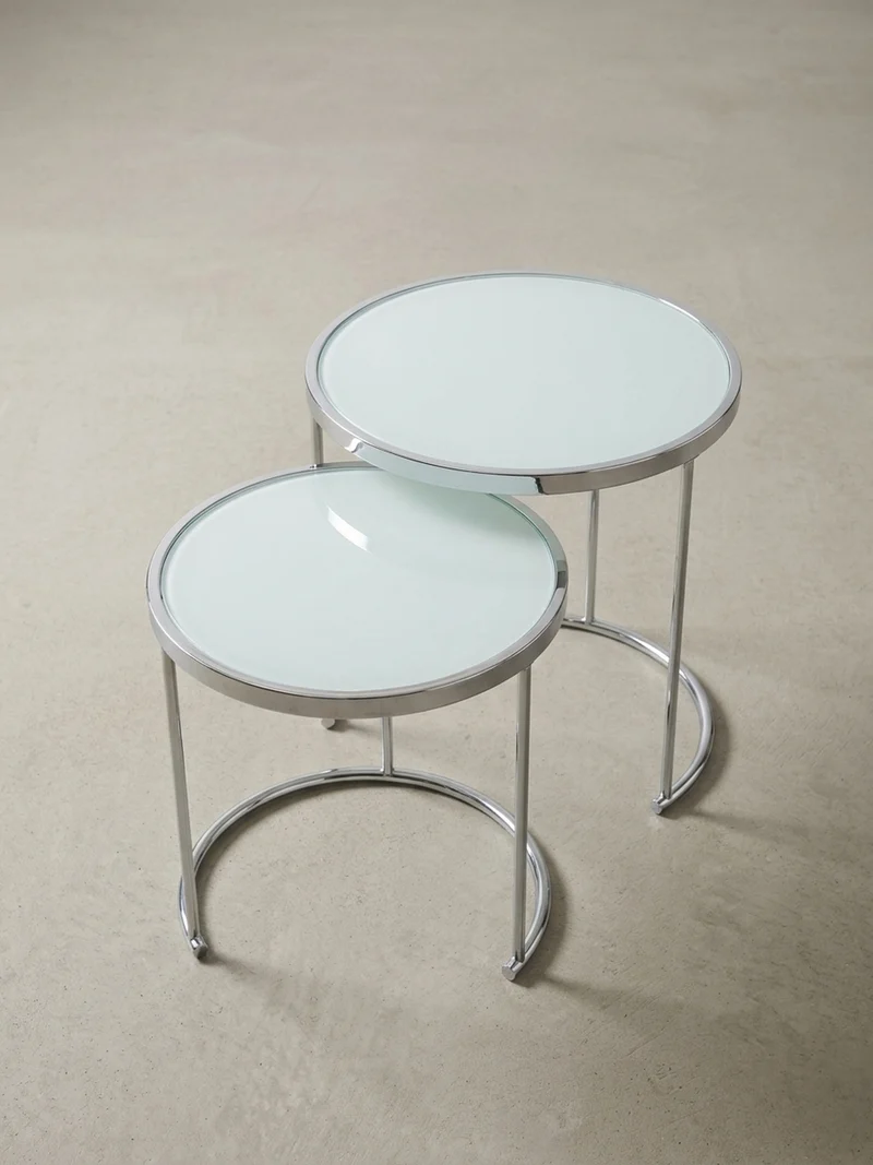 Couchtisch Set – Rund Glas 2-teilig mit Stauraum platzsparend