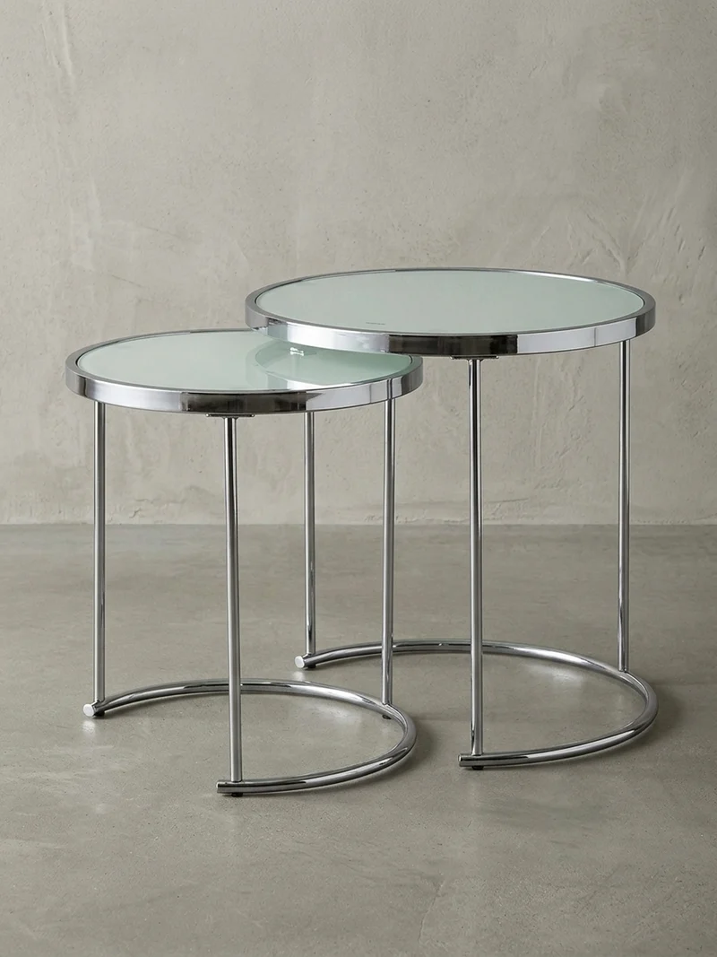 Couchtisch Set – Rund Glas 2-teilig mit Stauraum platzsparend