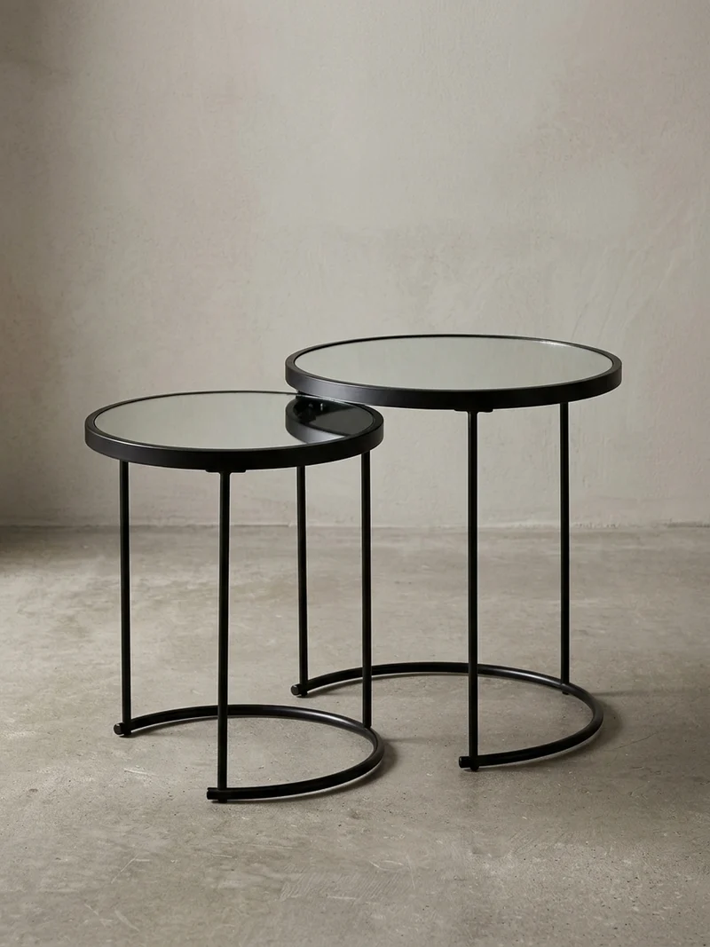 Beistelltisch Set – Schwarz Glasplatte modern 50x50x50 cm 42x45x42 cm