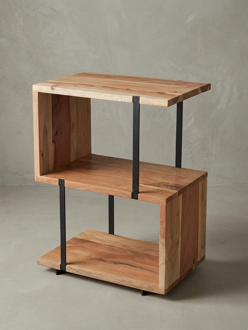 Beistelltisch – Massivholz Edelstahl S-Form modern
