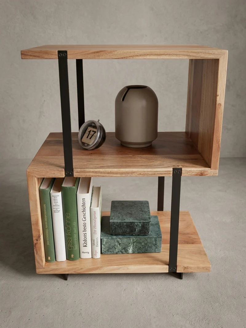 Beistelltisch – Massivholz Edelstahl S-Form modern