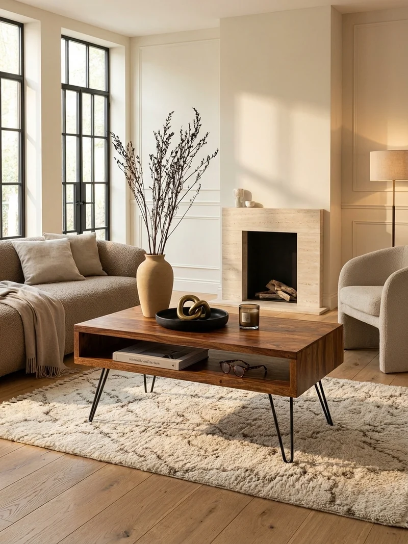 Couchtisch Sheeshamholz Schwarz, Pulverbeschichtet mit Ablagefach, Maße 100x40x50 cm