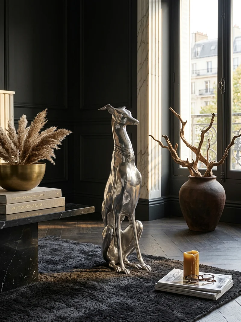 Dekofigur Windhund Aluminium 18x70 cm handgefertigt