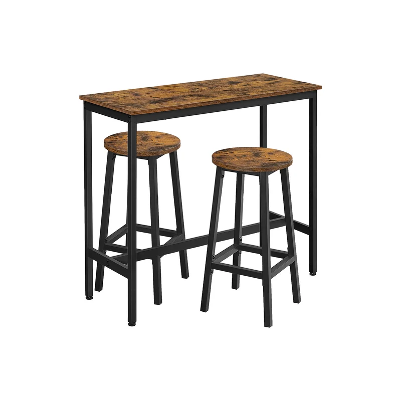 Conjunto de Mesa y Sillas Marrón Rústico y Negro