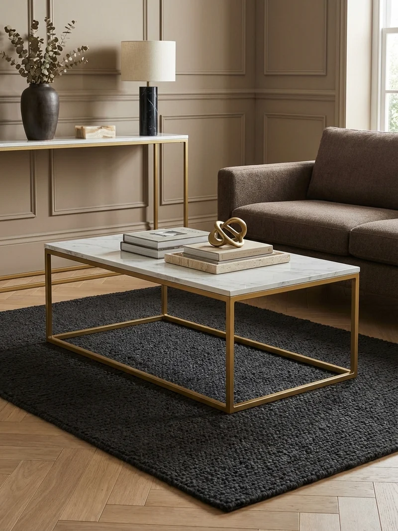Couchtisch mit Marmor-Optik, Metallbeine, rechteckig, Serie