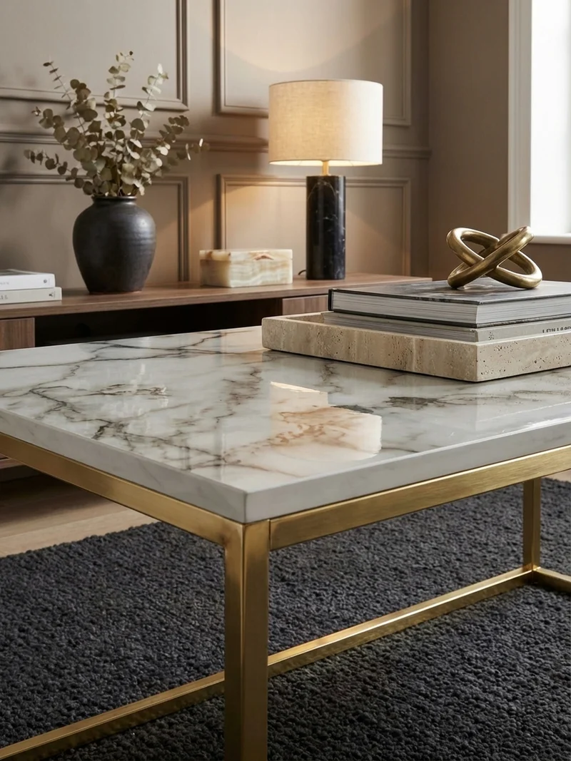 Couchtisch mit Marmor-Optik, Metallbeine, rechteckig, Serie