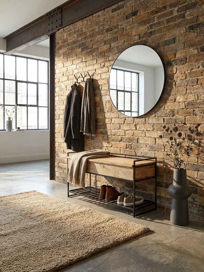 Flurbank Holz Metall Sitzfläche hochklappbar