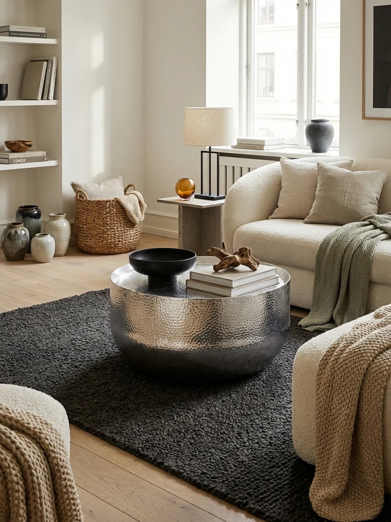 Couchtisch Orientalisch mit Hammerschlag-Struktur aus Aluminium und hohler Bauweise
