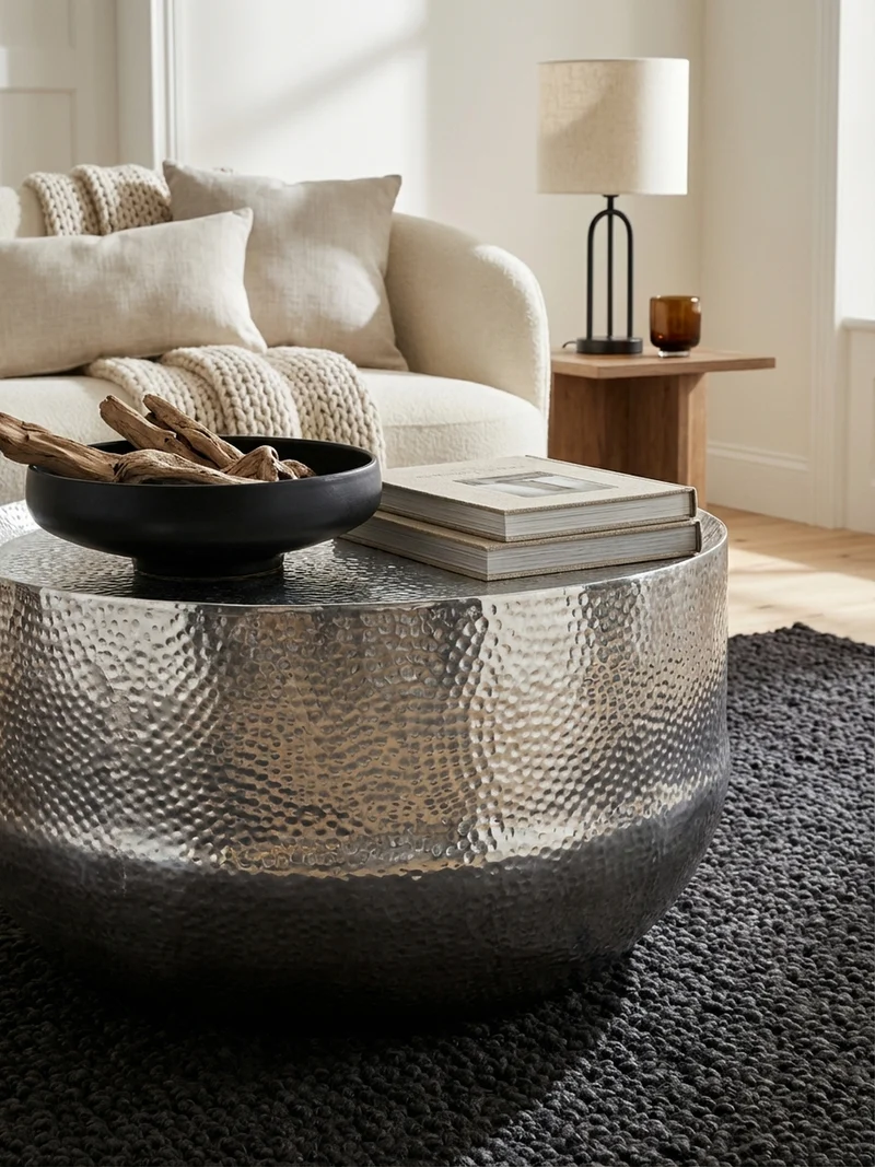 Couchtisch Orientalisch mit Hammerschlag-Struktur aus Aluminium und hohler Bauweise