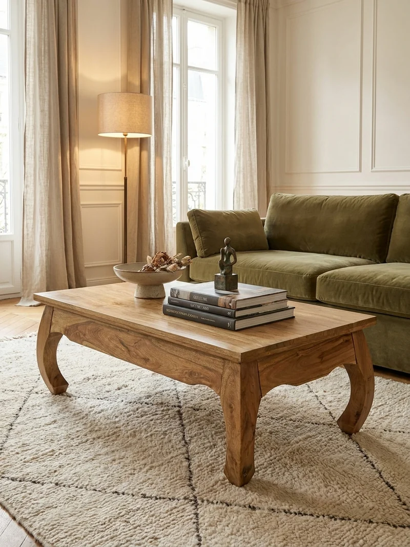 Couchtisch in Opium-Form aus Massivholz Akazie/Sheesham handgefertigt