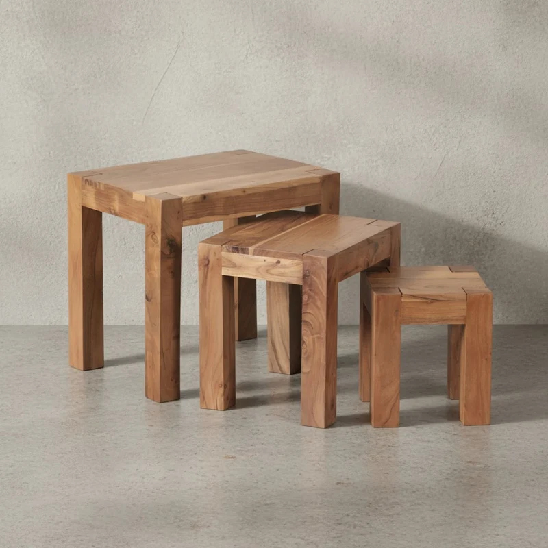 Beistelltisch 3er Set Massivholz Platzsparend Landhausstil