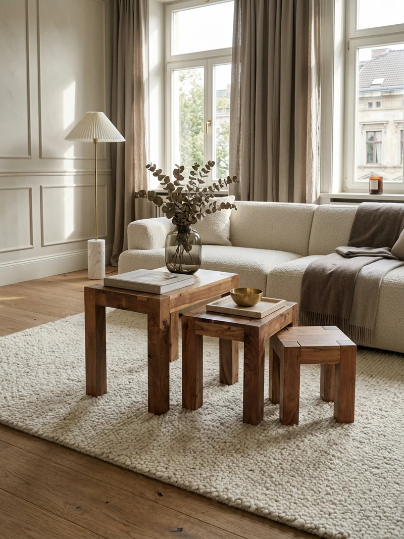 Beistelltisch 3er Set Massivholz Platzsparend Landhausstil