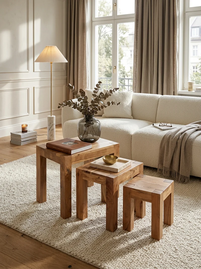 Beistelltisch 3er Set Massivholz Platzsparend Landhausstil