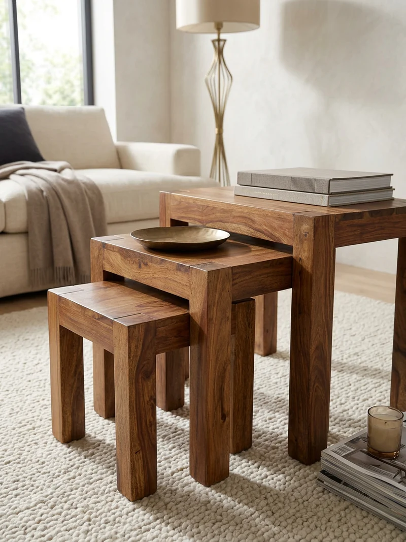 Beistelltisch 3er Set Massivholz Platzsparend Landhausstil