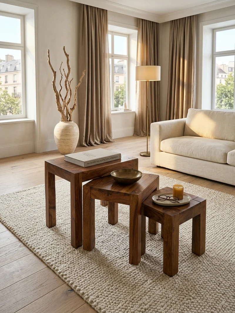 Beistelltisch 3er Set Massivholz Platzsparend Landhausstil