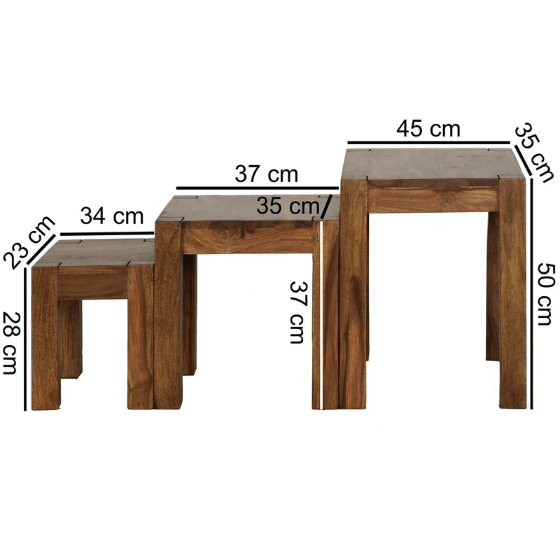 Beistelltisch 3er Set Massivholz Platzsparend Landhausstil