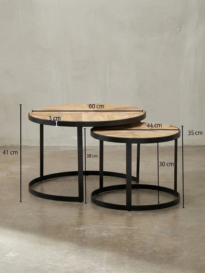 Couchtisch 2er Set Massivholz Metall Platzsparend Handgefertigt