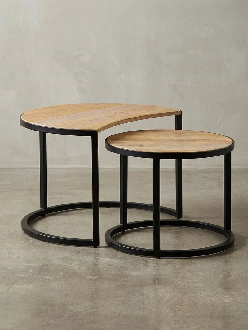 Couchtisch 2er Set Holz Metall Industrial Handgefertigt