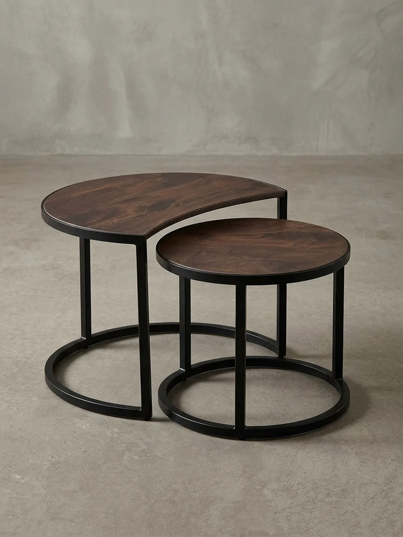 Couchtisch 2er Set Holz Metall Industrial Handgefertigt