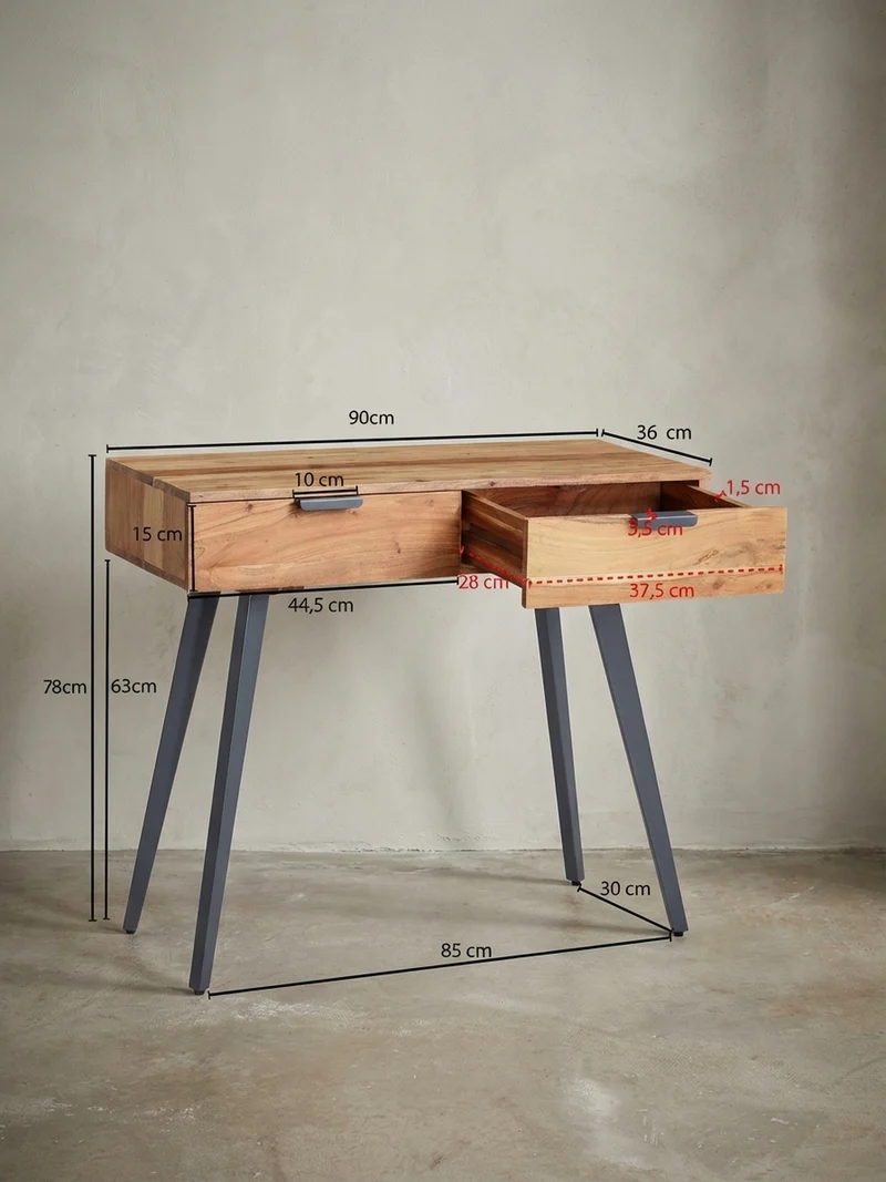 Konsolentisch – Massivholz/Metall, 2 Schubladen, individuelles Design