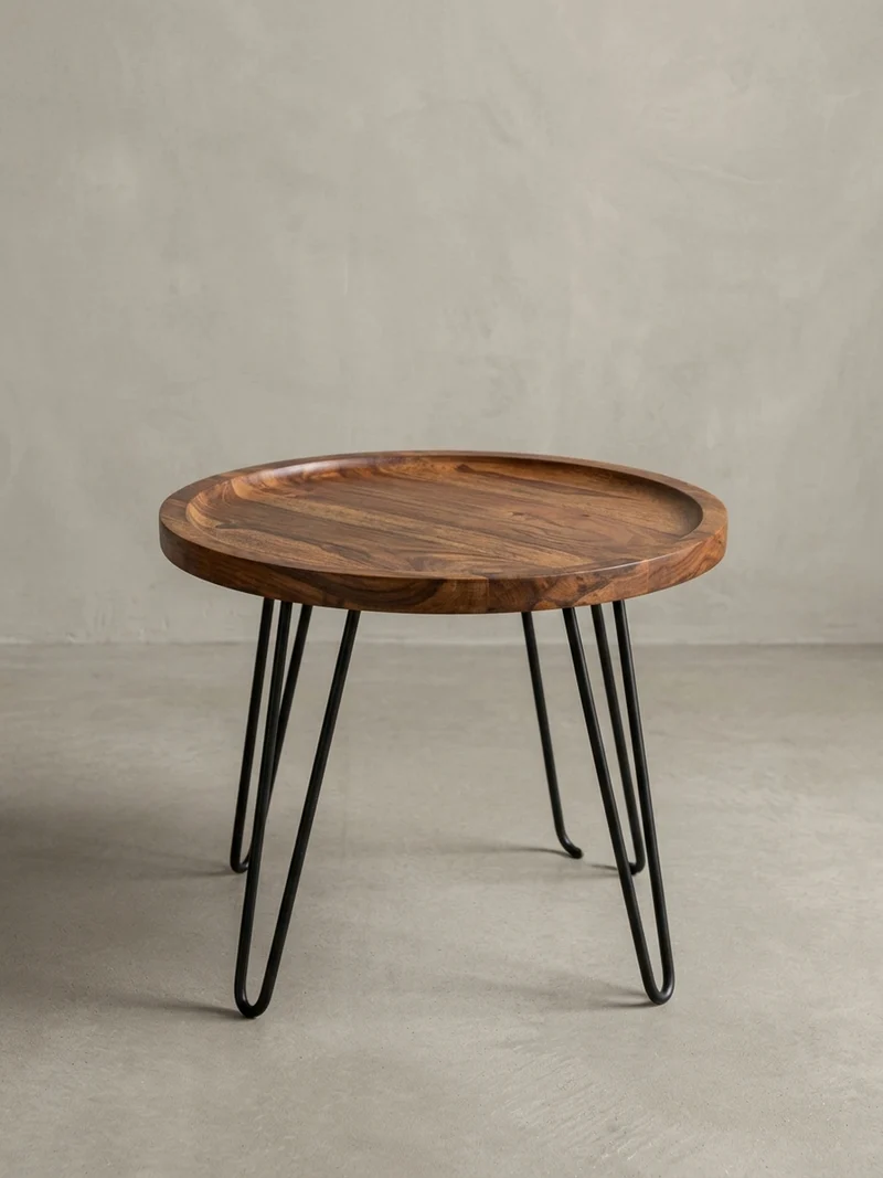 Couchtisch in Braun, Sheeshamholz mit Haarnadelbeinen, Modernes Design