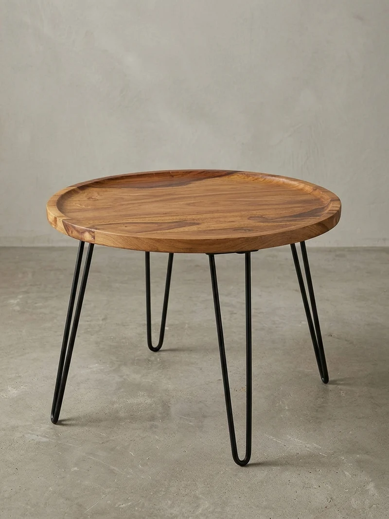 Couchtisch aus Sheeshamholz mit Haarnadelbeinen, modernem Design und großer Ablagefläche