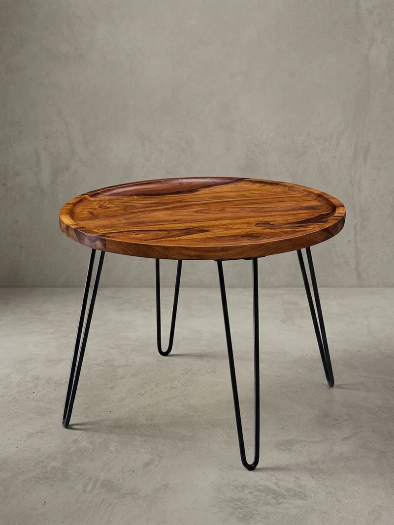 Couchtisch aus Sheeshamholz mit Haarnadelbeinen, modernem Design und großer Ablagefläche