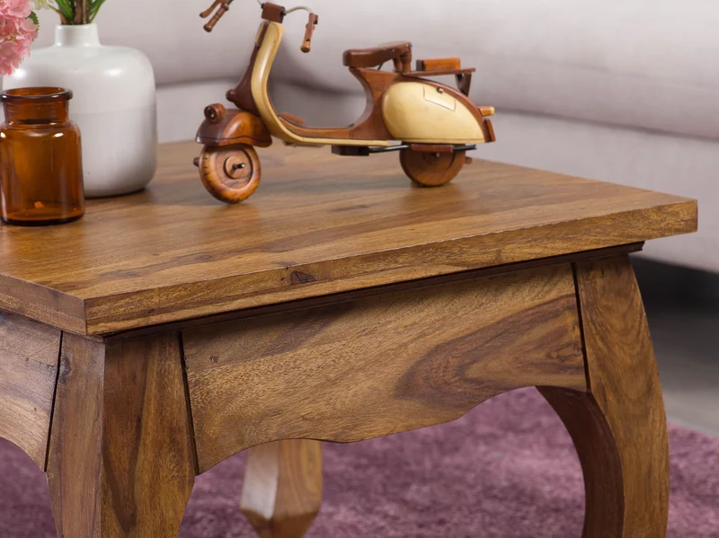 Couchtisch Sheesham Holz 60x60 cm, Landhausstil, handgefertigt, Opium-Form, pflegeleicht und robust