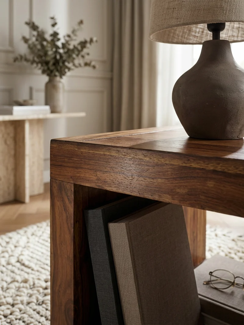 Couchtisch Massivholz Sheesham 50cm breit Dunkelbraun Landhaus-Design