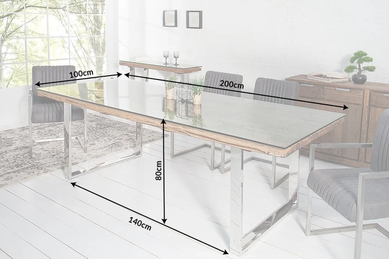 Unikat Esstisch OLD TEAK 200cm inkl. Glasplatte und Stahlgestell