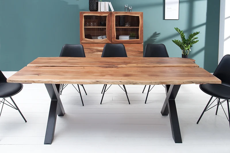 Design Esstisch DIVISIO 200cm Akazie natural Baumkante X-Gestell
