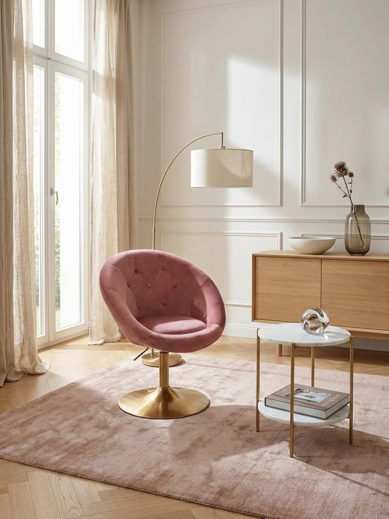Loungesessel Chesterfield-Stil mit Samtbezug und 360° Drehfunktion