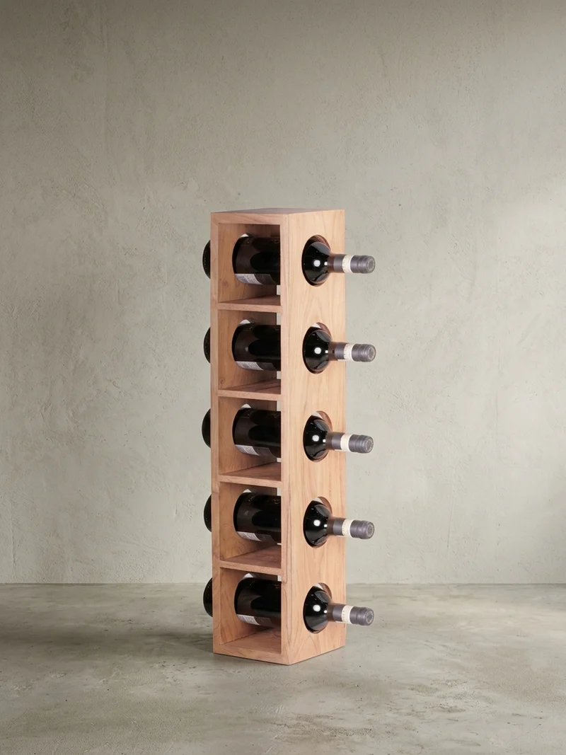 Weinregal Massivholz mit 5 Fächern Wandmontage Edelholz-Optik