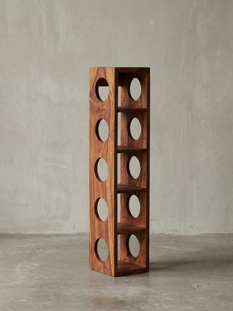Weinregal Massivholz mit 5 Fächern Wandmontage Edelholz-Optik