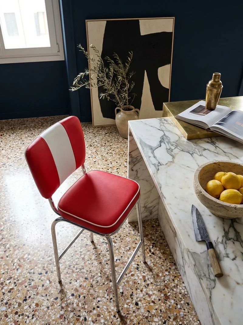 Barhocker Kunstleder Chromfuß Retro