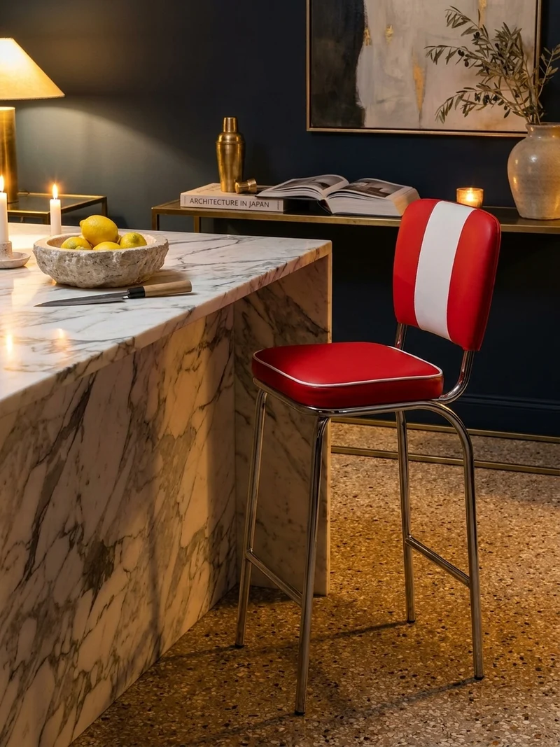 Barhocker Kunstleder Chromfuß Retro