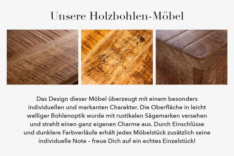 Industrie-Look Esstisch ARTE 120cm rund Mangoholz natural