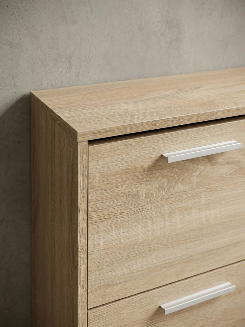 Schuhschrank Holz mit 4 Klappen und großer Ablage