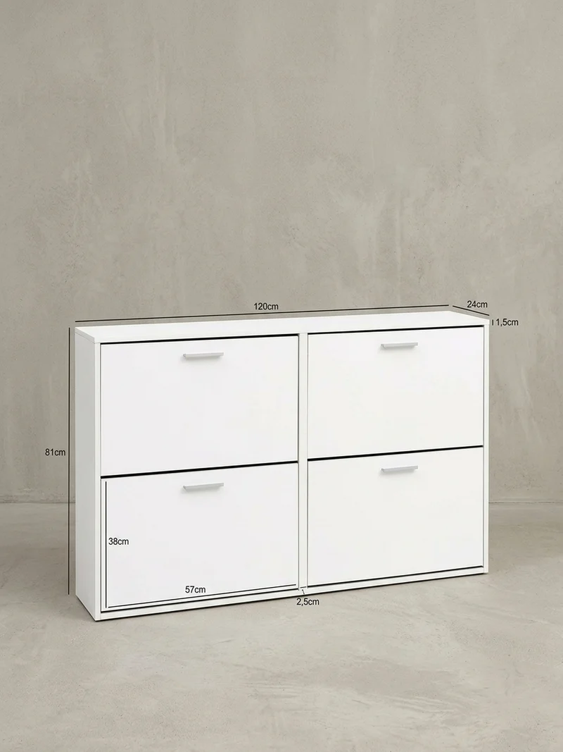 Schuhschrank Holz mit 4 Klappen und großer Ablage