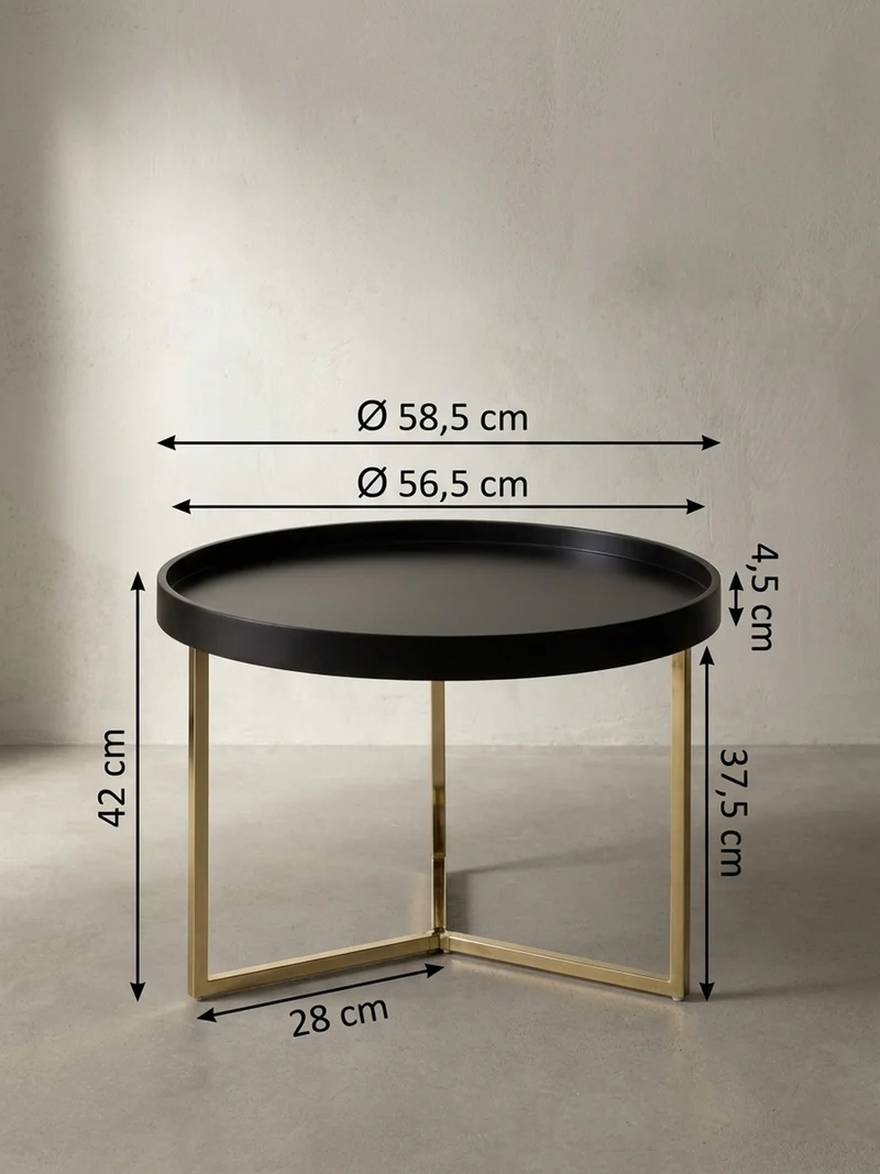 Sofatisch Rund mit Metallgestell, Retro Stil, abnehmbares Tablett und Anti-Rutsch-Noppen
