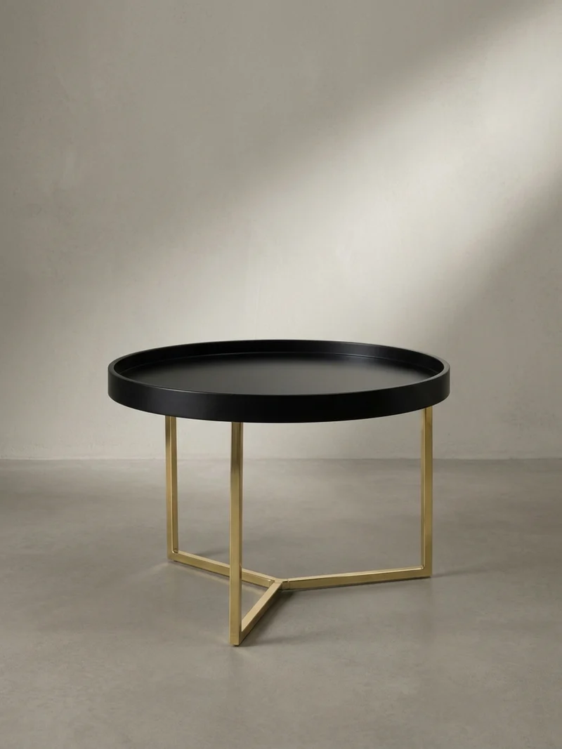 Sofatisch Rund mit Metallgestell, Retro Stil, abnehmbares Tablett und Anti-Rutsch-Noppen