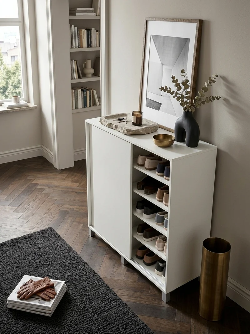 Schuhschrank Holz für 20 Paar Schuhe mit Schiebetüren