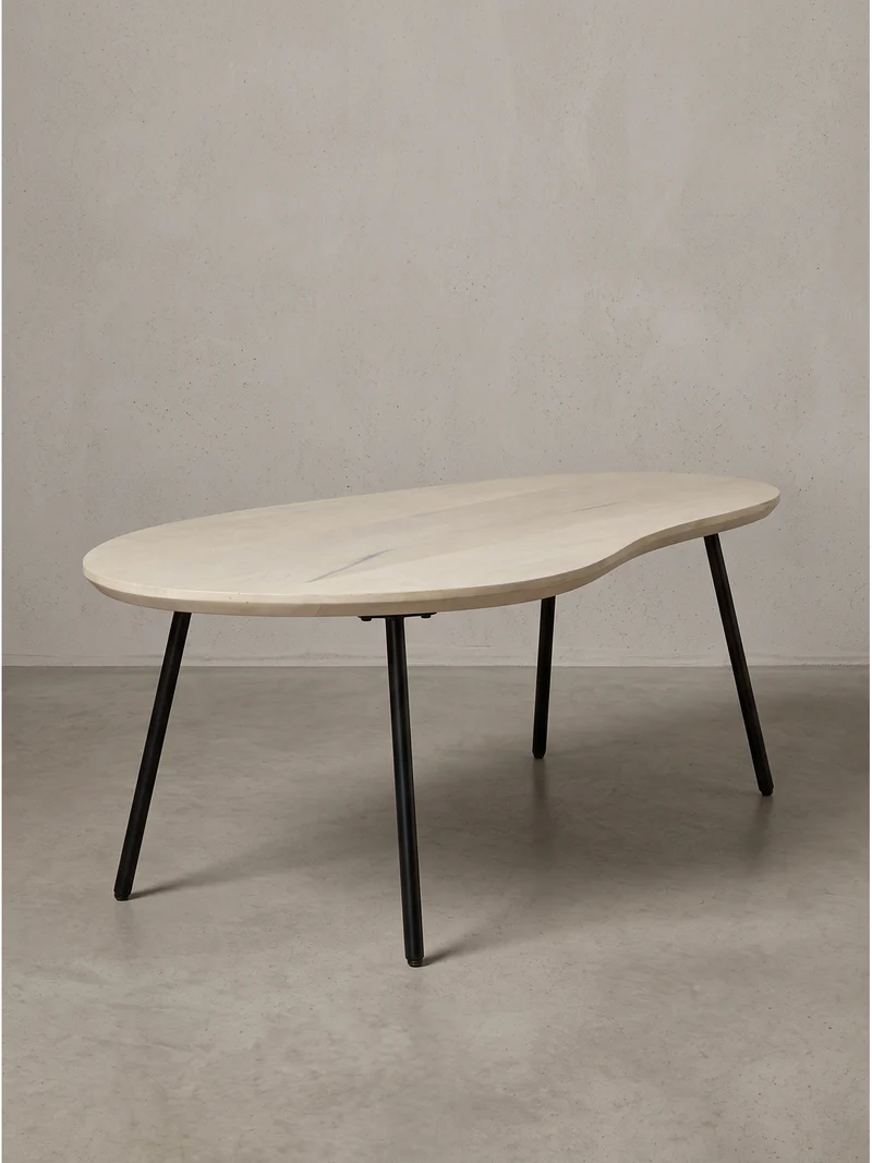 Couchtisch Retro-Stil mit Nierenform, Massivholz, Metallbeine, pflegeleichte Tischplatte