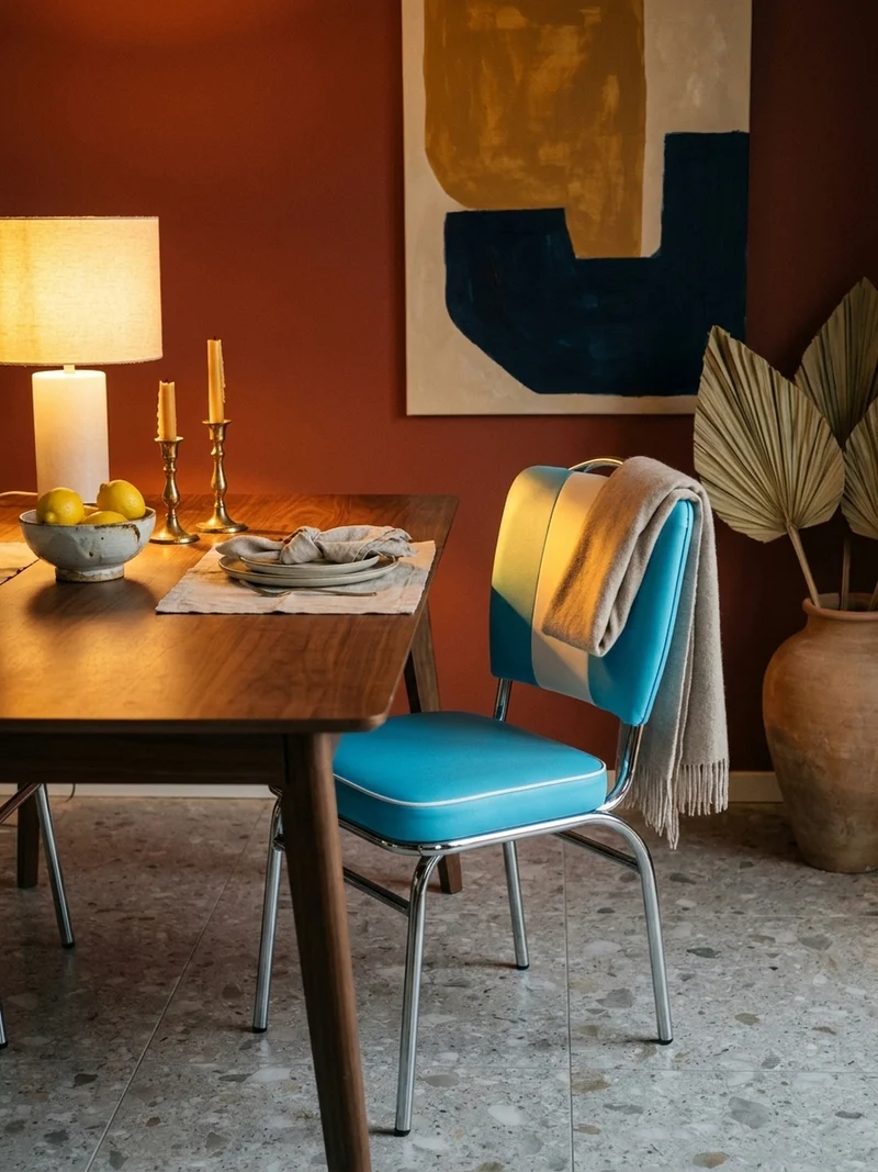 Esszimmerstuhl Kunstleder mit Metallgestell Retro 50er Jahre gepolstert