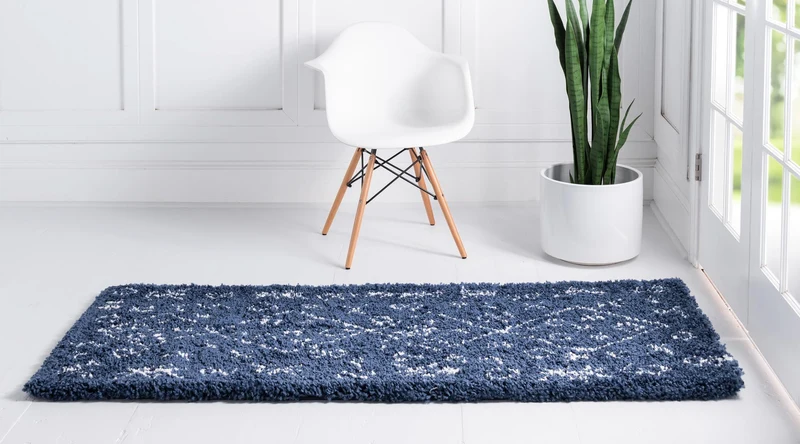 Teppich MARA Shaggy Läufer Marineblau 80x305 cm