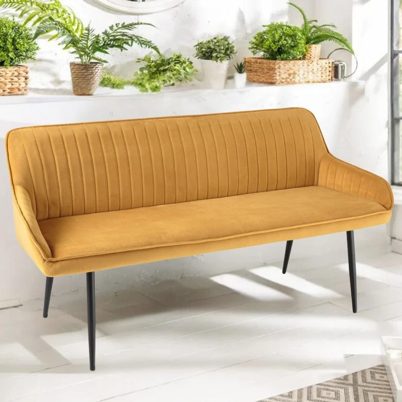 Elegante Sitzbank MILAN ca.160cm Samt senfgelb Armlehnen