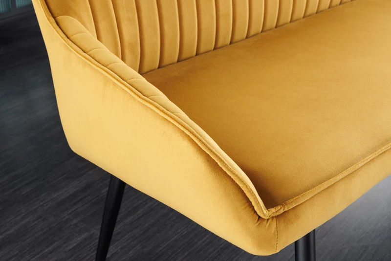 Elegante Sitzbank MILAN ca.160cm Samt senfgelb Armlehnen