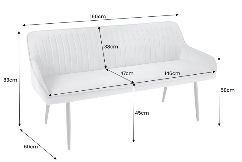 Elegante Sitzbank MILAN ca.160cm Samt senfgelb Armlehnen
